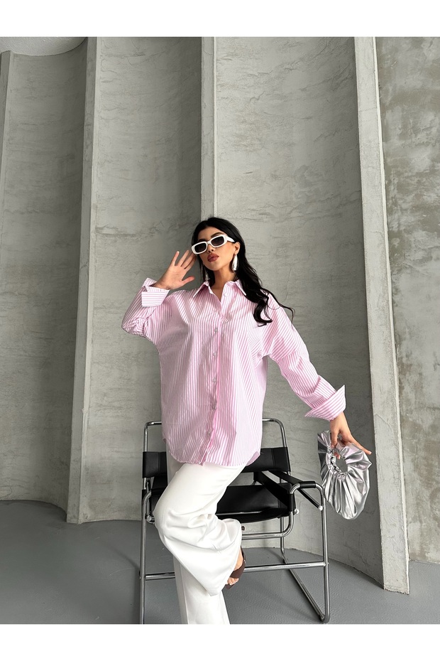 çizgili poplin gömlek - 8