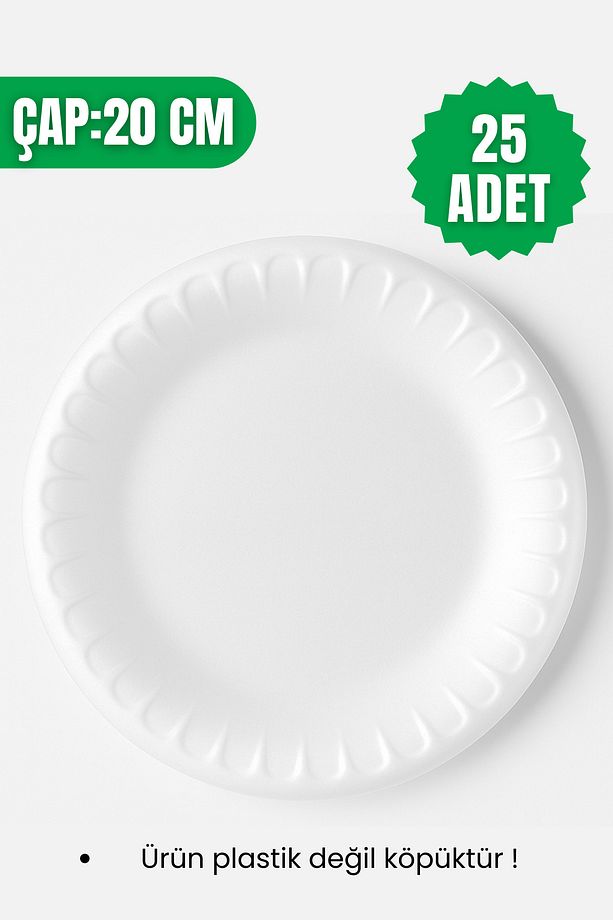 Köpük Tabak Yuvarlak Orta Boy 25 Adet Çap:20cm - 1