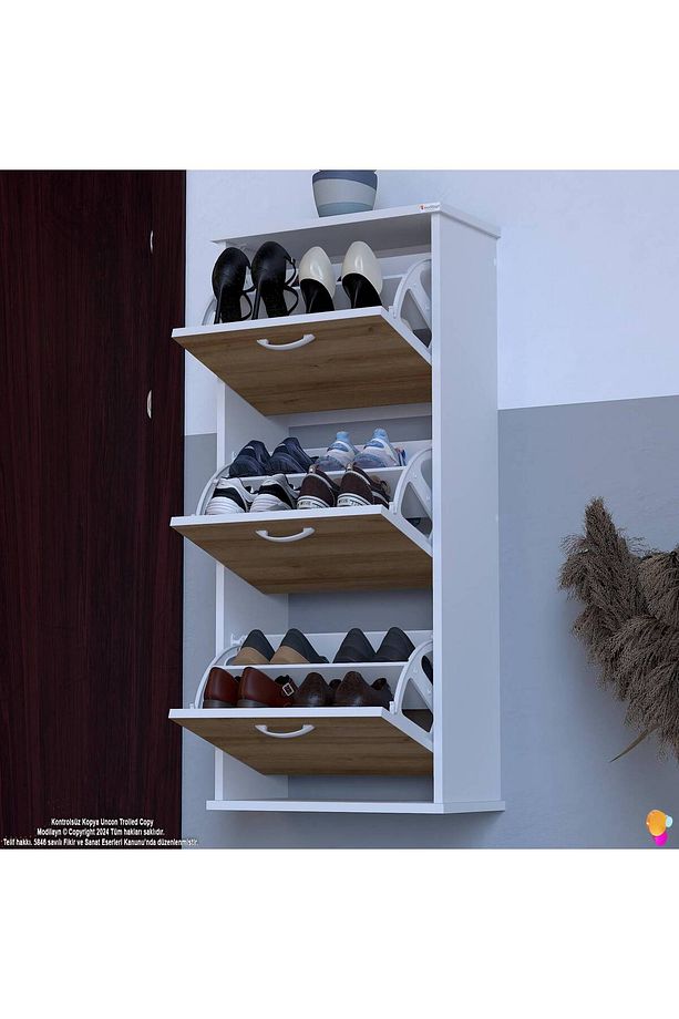 Varbi Asma Kapı Önü 52 X 115 X 25, 5 Cm’ Lik 3 Düşer Kapak 6 Göz Bölmeli Ayakkabılık - 3