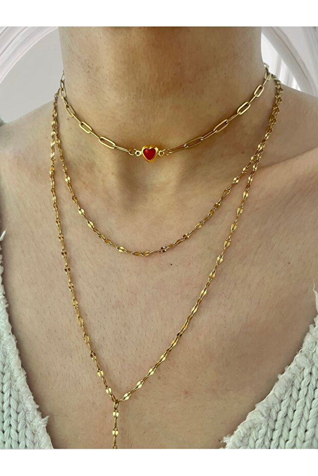 Red Stone Heart Choker