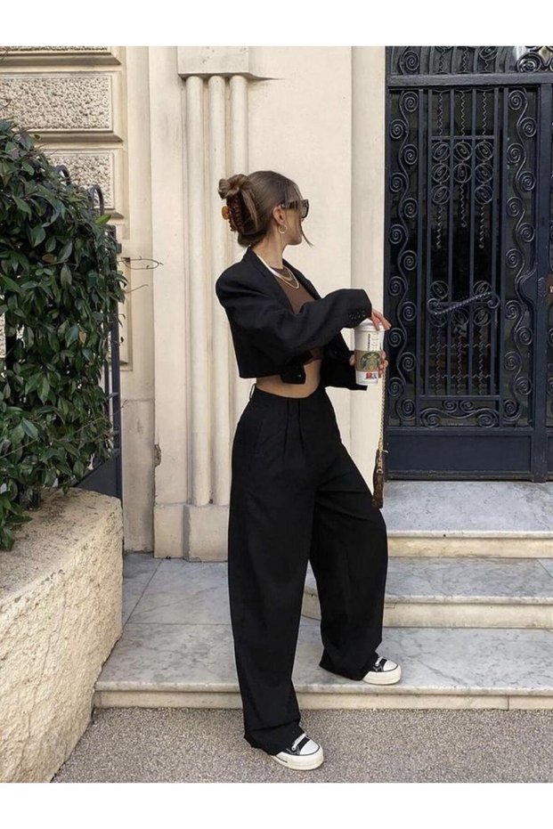 Women's Pleated High Waist Fabric Palazzo Pants