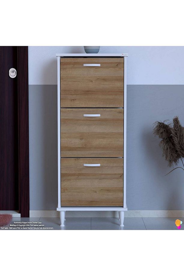 Varbi Kapı Önü 52 X 127 X 25, 5 Cm Lik 3 Düşer Kapak 6 Göz Raf Bölmeli Ayakkabılık - 4