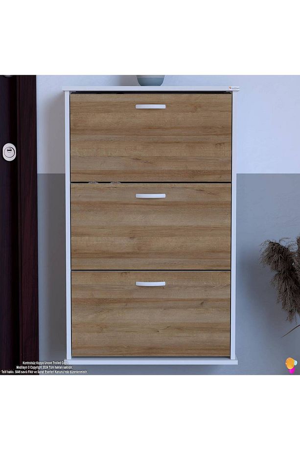 Varbi Asma Kapı Önü 72x115x25,5 Cm’ Lik 3 Düşer Kapak 6 Göz Bölmeli Ayakkabılık - 4