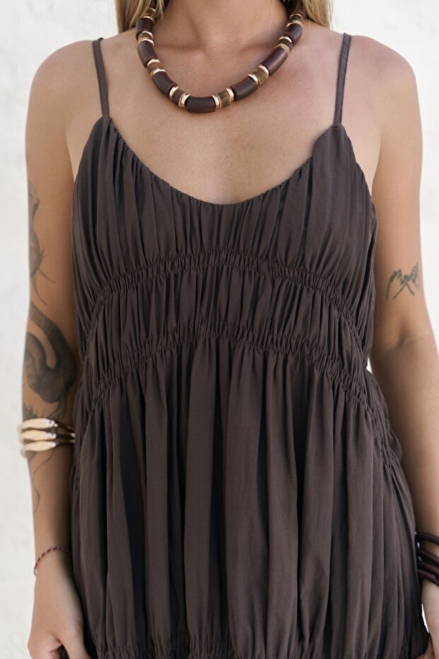 Dozza Askılı Kahve Uzun Elbise - 7