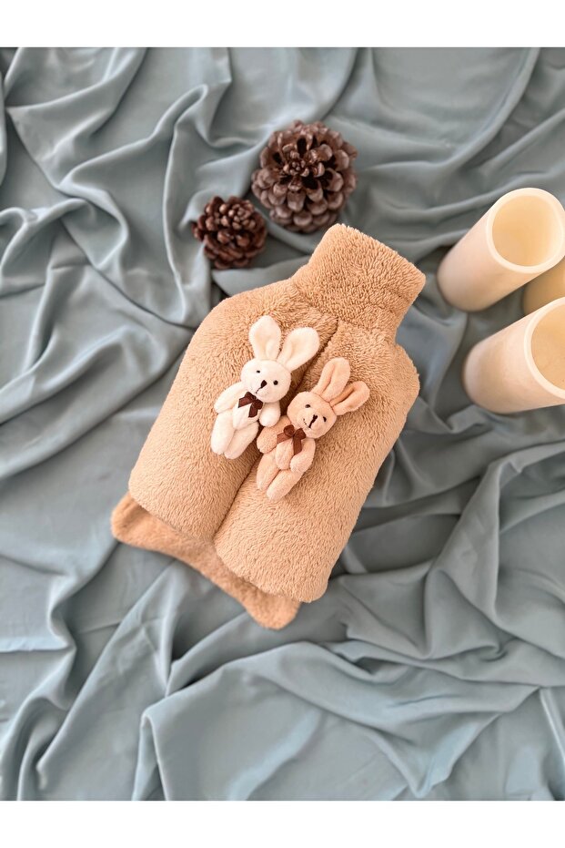 Sıcak Su Torbası Tavşan Çift Camel Renkli Welsoft Kumaş Ayak Isıtıcı 2 LT Sıcak Su Torbası ile - 3