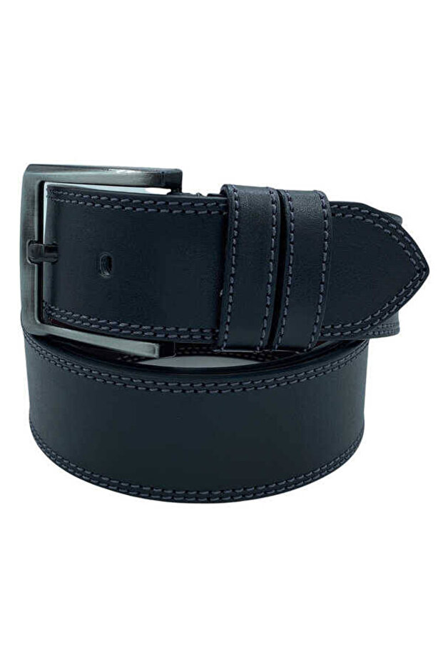 Black Faux Leather Double Stitched Model 4.5 cm Sports Belt - 4500-12-22K-E