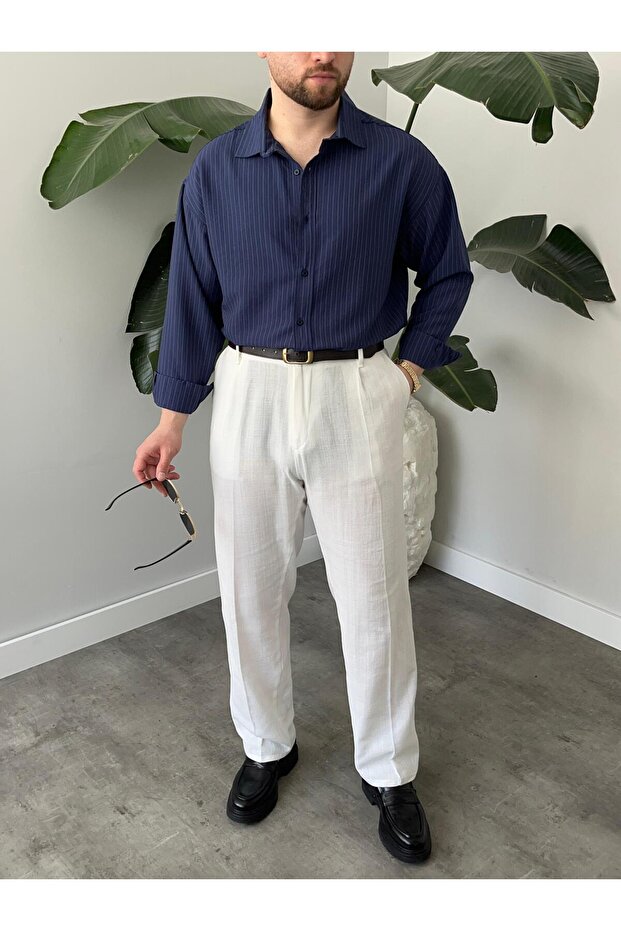 Çizgili Oversize Gömlek - 4