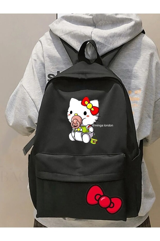 Black Hello Kitty with Pacifier Printed School, Classroom, Course Printed Backpack