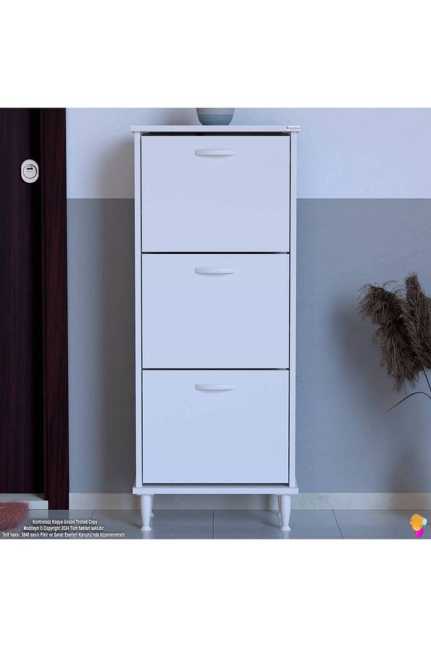Varbi Kapı Önü 52 X 127 X 25,5 Cm’ Lik 3 Düşer Kapak 6 Göz Raf Bölmeli Ayakkabılık - 4