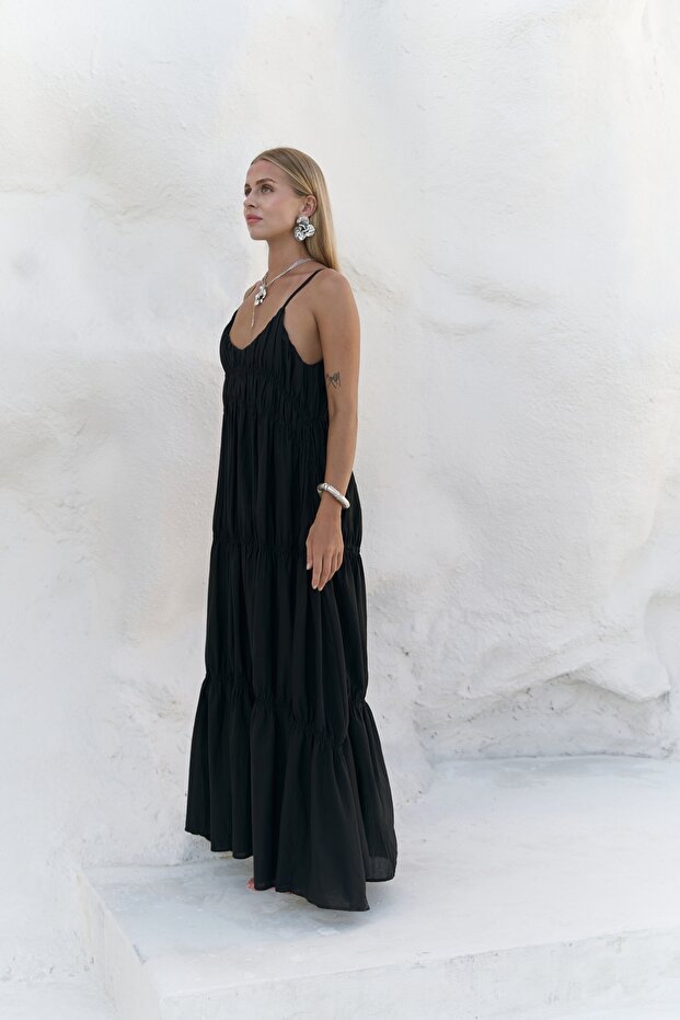 Dozza Askılı Siyah Uzun Elbise - 4