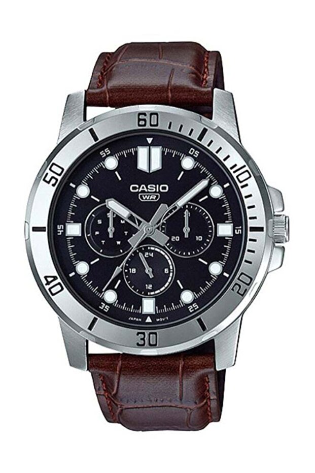 Men's Leather Round Shape Analog Watch MTP-VD300L-1EUDF