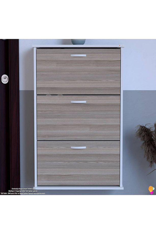 Varbi Asma Kapı Önü 72 X 115 X 25, 5 Cm’ Lik 3 Düşer Kapak 6 Göz Raf Bölmeli Ayakkabılık - 4