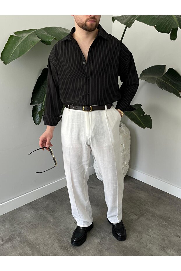 Çizgili Oversize Gömlek - 2