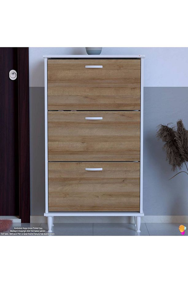 Varbi Kapı Önü 72 X 127 X 25, 5 Cm Lik 3 Düşer Kapak 6 Göz Raf Bölmeli Ayakkabılık - 4