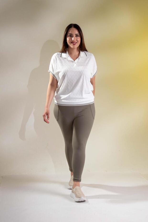 1122556 Women's Ribbed Polo Neck Blouse Khaki
