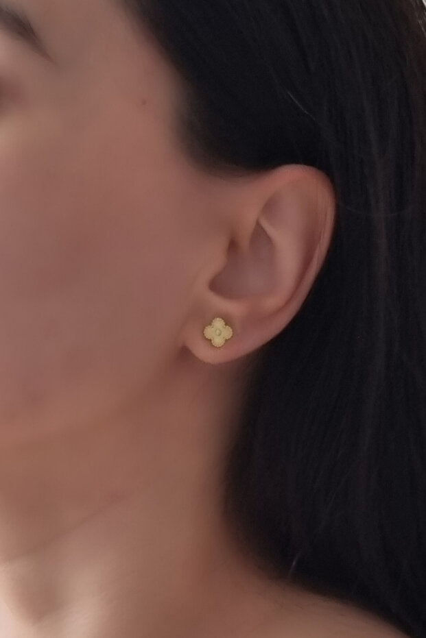 Gold Yonca Kolye Küpe Set