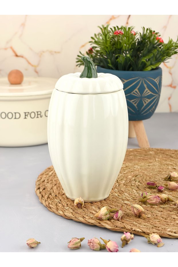 Ceramic White Pumpkin Jar,Spice Jar,Sugar Bowl