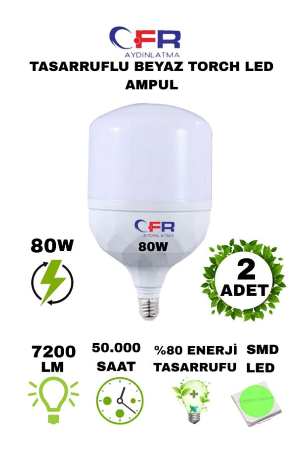 LED AYDINLATMA 80w Tasarruflu E27 Beyaz Işık Torch Led Ampul-1-2-4-6-8-10 Adettir - 1