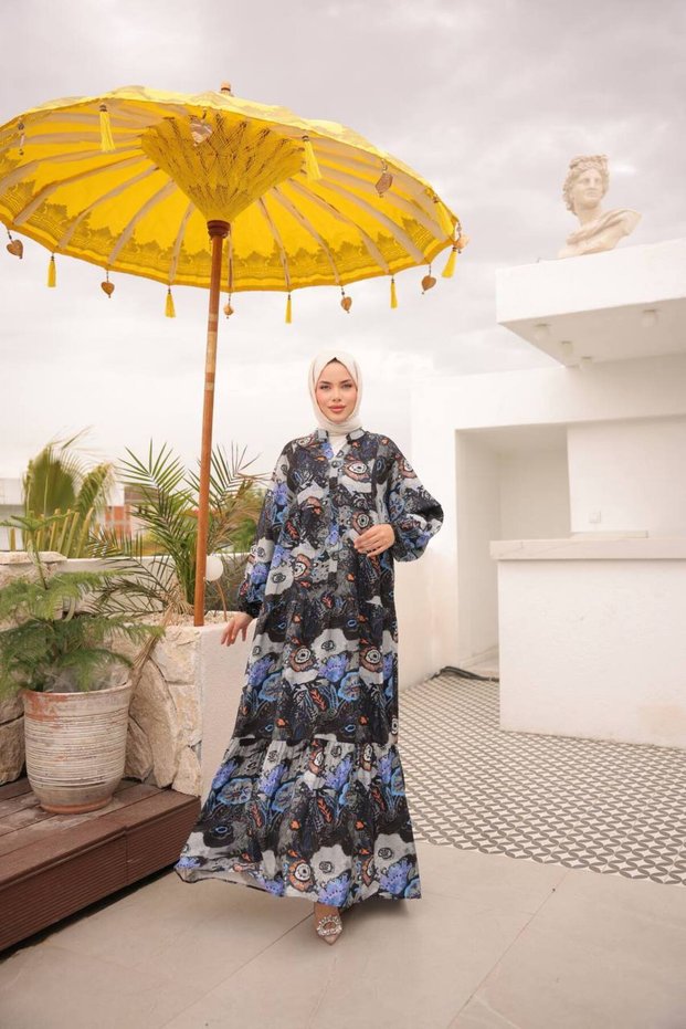 Women's Hijab Dress Modal Fabric Ethnic Patterned Dress (Unlined)