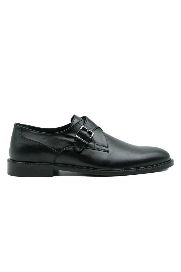 Genuine Leather Navy Blue Classic Men's Leather Shoes - Buckle Detailed - K036