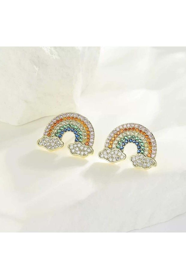 Mini Rainbow Earrings with Colored Stones