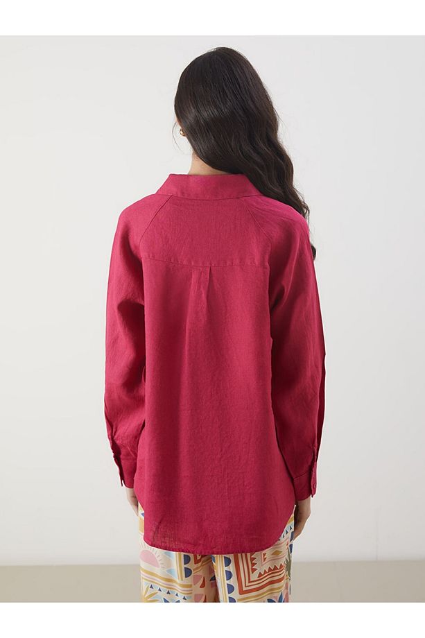 LCW Modest Oversize Keten Kadın Gömlek - 4