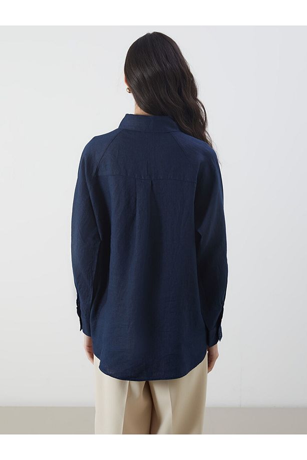 LCW Modest Oversize Keten Kadın Gömlek - 4