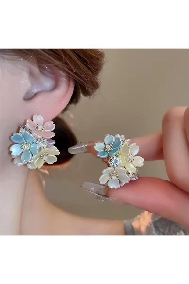 Colorful Pastel Flowers Hoop Earrings