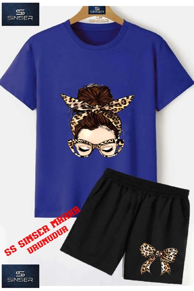 Children's "Girl Leopard Ribbon" Custom Printed Crew Neck T-Shirt - Shorts Set