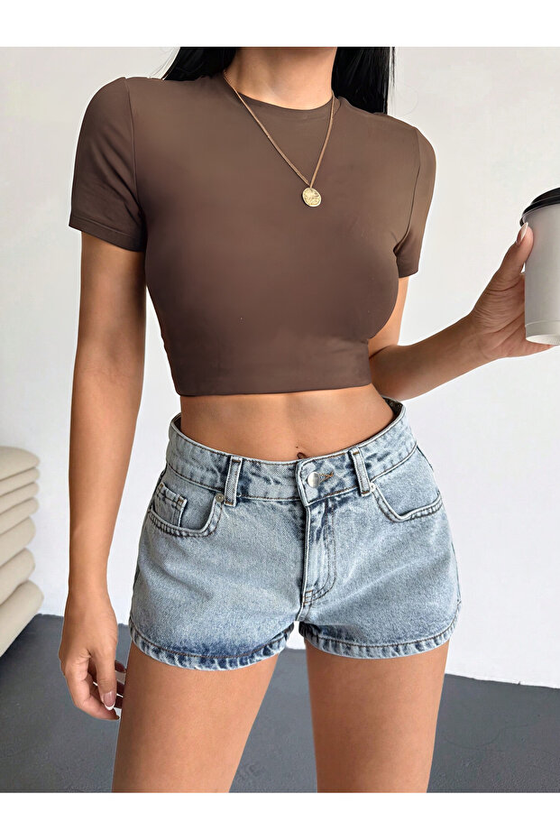 Kadın Yüksek Bel Kot Şort - 1