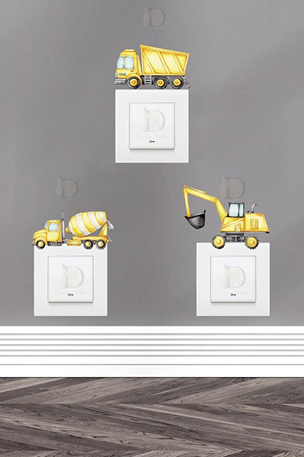 Truck Dozer and Bucket Kids Room 3 Socket Sticker Set