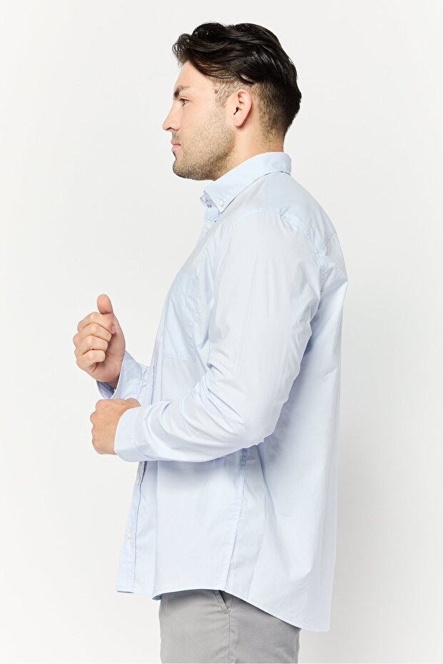 Men Regular Fit Solid Long Sleeves Casual Shirt, Light Blue - 3