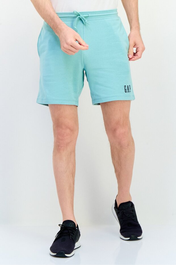 Men Embroidered Logo Basic Shorts, Teal Green - 1
