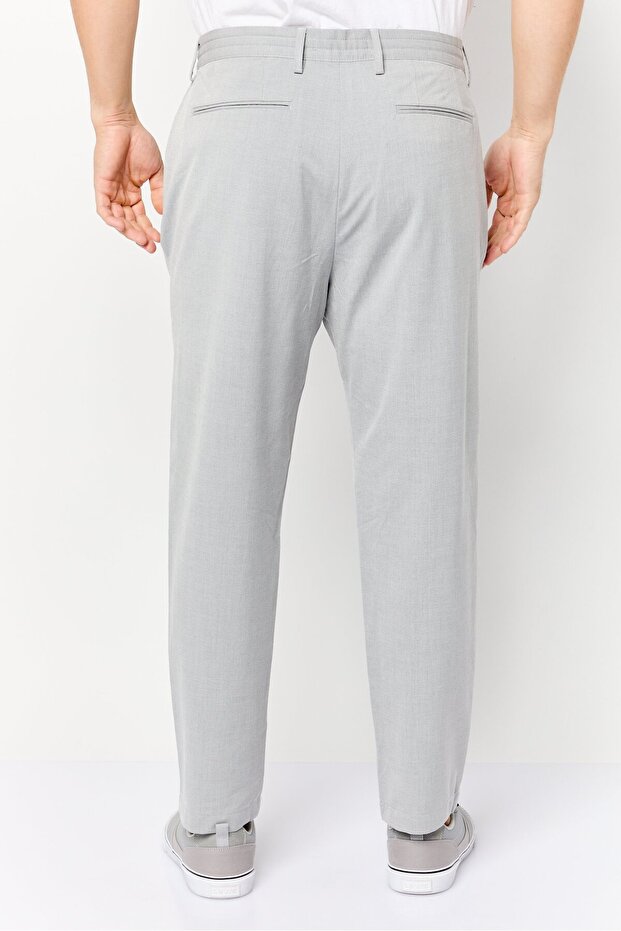 بنطال تشينو رجالي مطاطي سادة، رمادي - 4