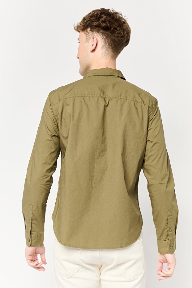 Men Regular Fit Solid Long Sleeves Casual Shirt, Khaki - 4
