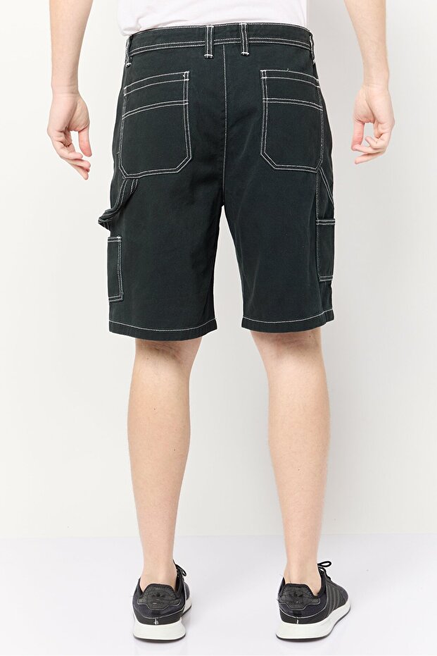 Men Plain Basic Shorts, Dark Green - 4