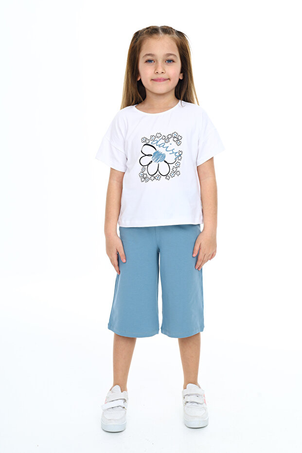 Girl's Daisy Printed Flower Printed Capri Suit