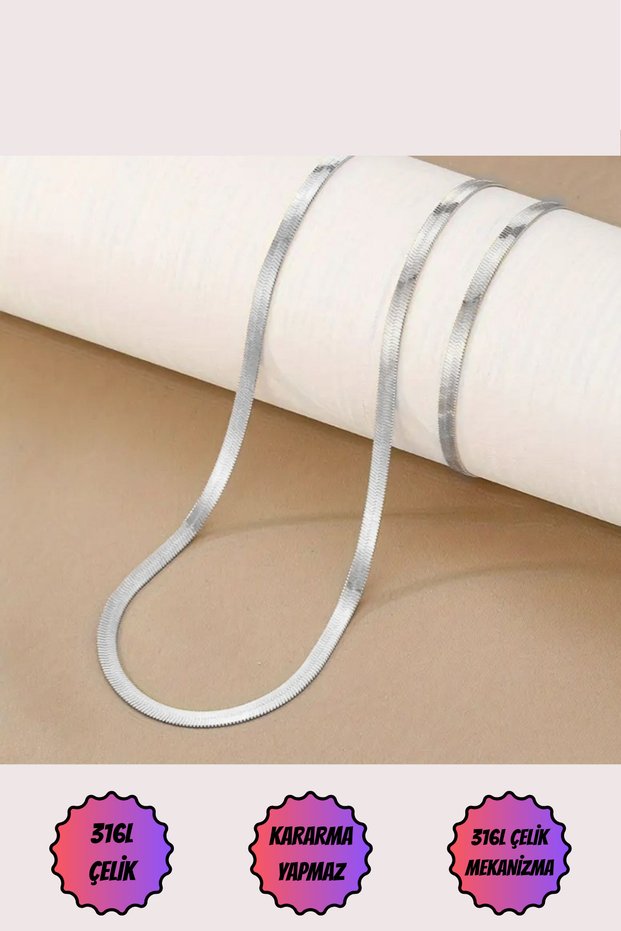 Steel Flat Chain Italian Steel Necklace and Bracelet Set 316L Tarnish Free Steel Unisex