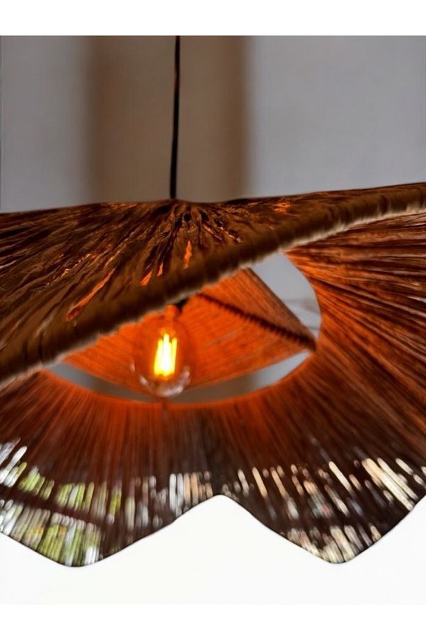 Çiçek Bohem Avize 65x65rüstik Avize Jüt Avize Doğal Avize Hasır Avize Coffe Loş Işık - 3