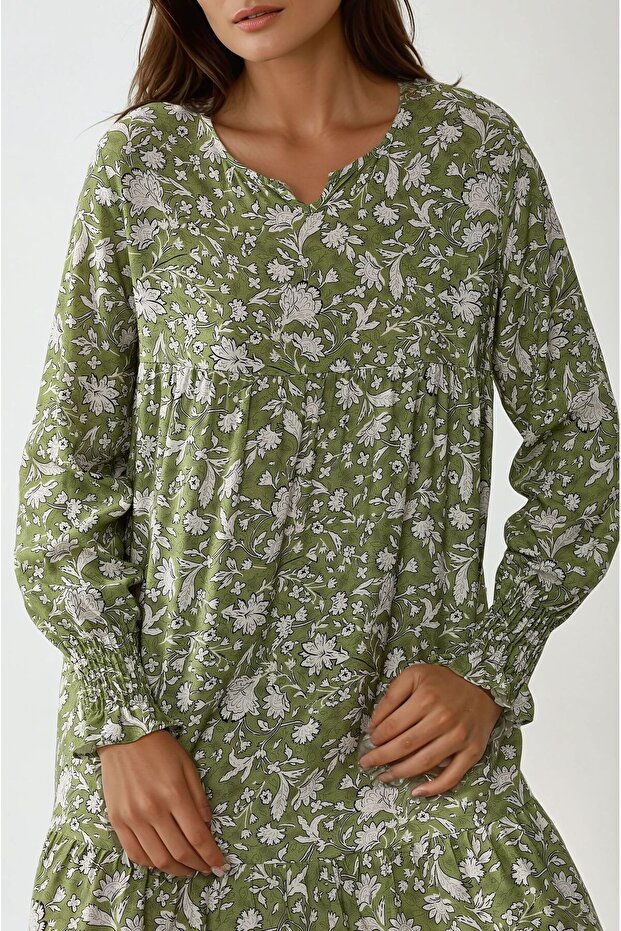 Baskılı Viskon Maxi Elbise - 4