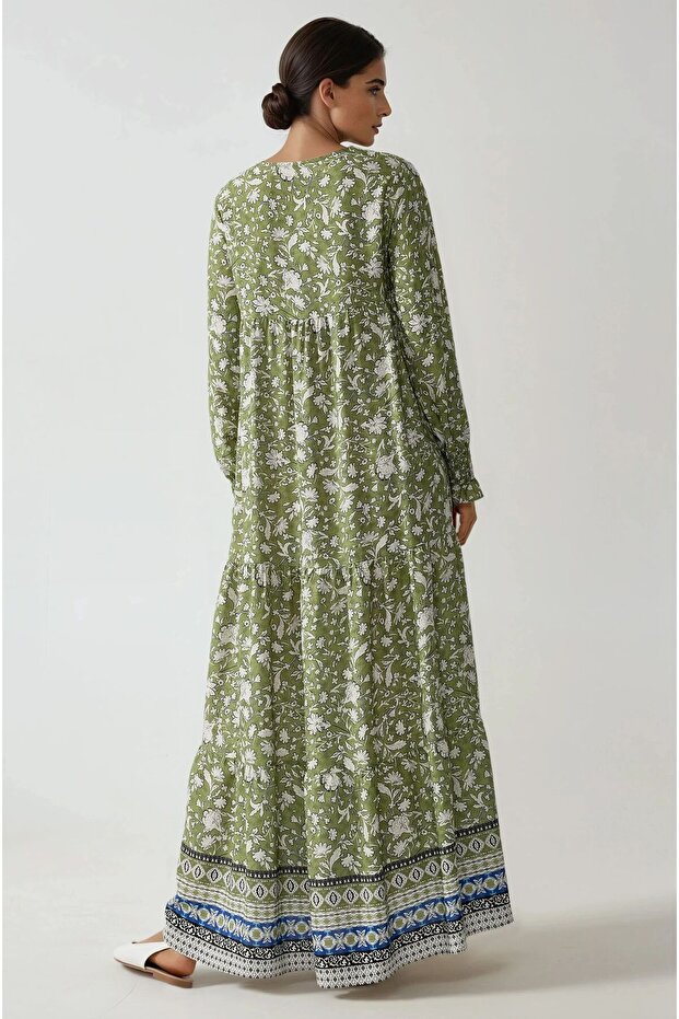 Baskılı Viskon Maxi Elbise - 5