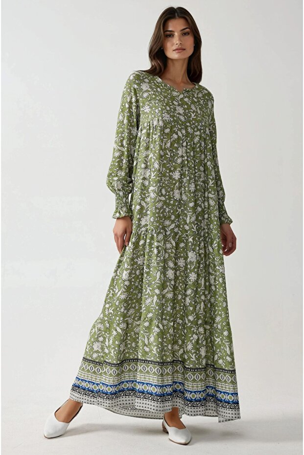 Baskılı Viskon Maxi Elbise - 2