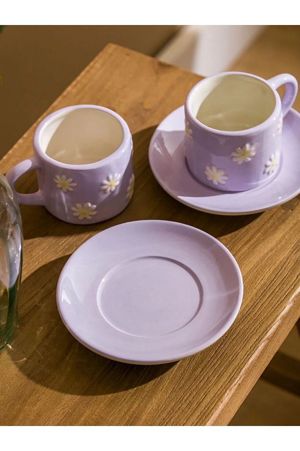 LCW HOME Lila Çiçek Baskılı 2 Kişilik Porselen Kahve Fincan Takımı 100 ml - 3