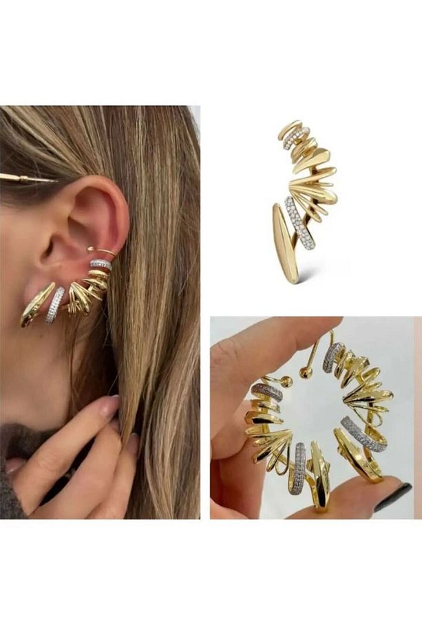 Kadın Çelik Çoklu Görünümlü Tek Küpe Gold ( Tek Kulak Sol ) - 1