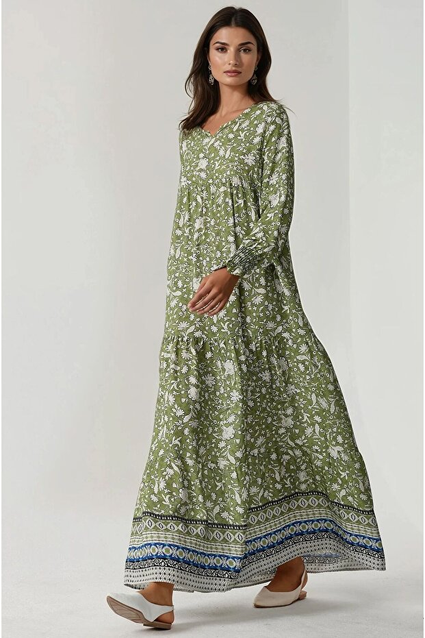 Baskılı Viskon Maxi Elbise - 3