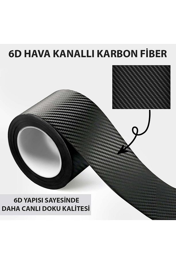3 CM x3 METRE 6d Siyah Karbon Şerit Folyo Araç Kapı Direk Kaplama Folyosu - Ragle Hediye - 2