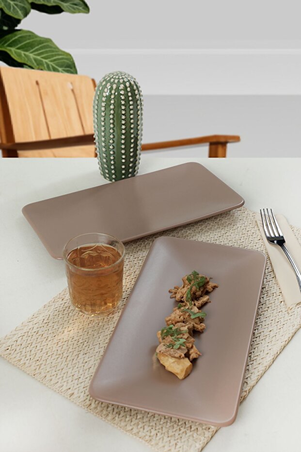 Matte Soil Taupe Siera Boat Plate 33 Cm 2 Pieces