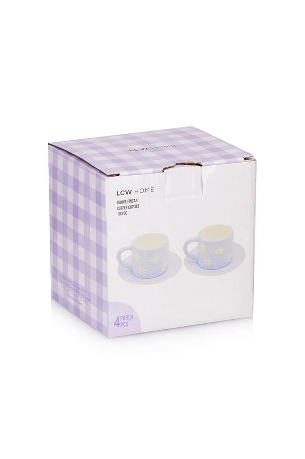 LCW HOME Lila Çiçek Baskılı 2 Kişilik Porselen Kahve Fincan Takımı 100 ml - 4