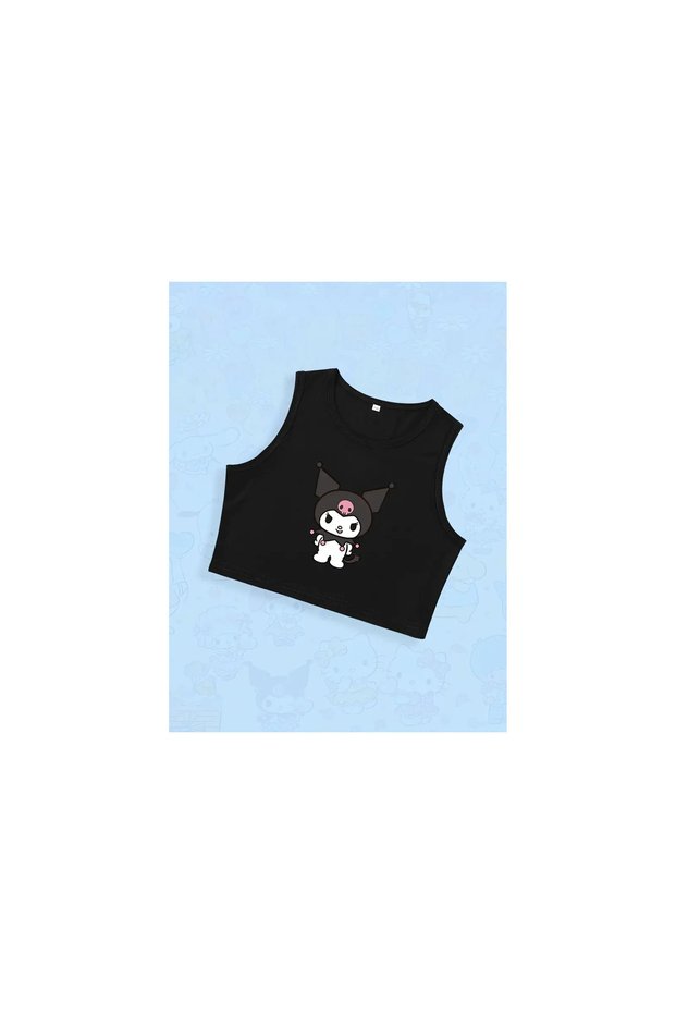 Children's Kuromi Printed Cotton Crew Neck Oversize Sleeveless Crop T-Shirt