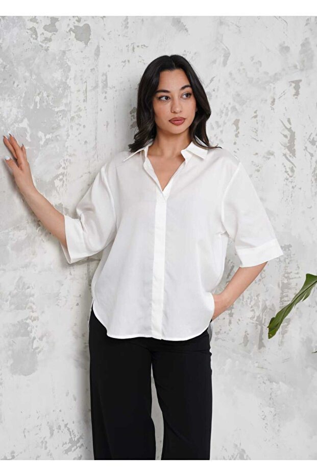 BEYAZ KISA KOL BLUZ - 2